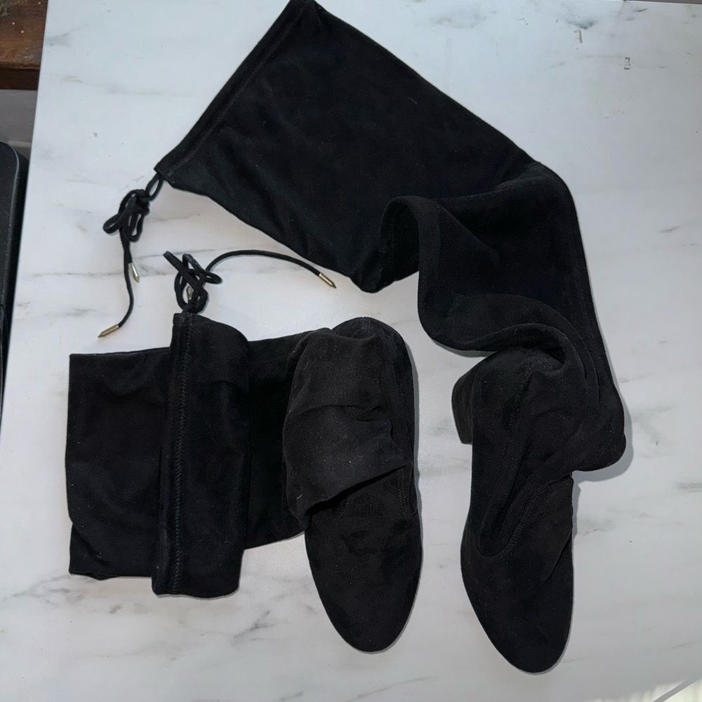 Lookalike Over The Knee Black Suede Leather Heeled Boots size 5.5 EUC - Picture 4 of 6